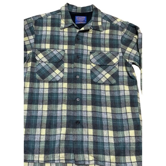 Vtg Pendleton Board Shirt M Virgin Wool Plaid Loop Collar Long Sleeve Shacket - Picture 2 of 4